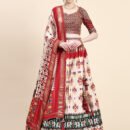 Ikkat Lehnga With Fine Embroiderd Blouse &Ikkat Duptta With Waist Belt.