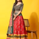 Phenav Printed Mirror Work Ready To Wear Lehenga  Blouse With Dupatta