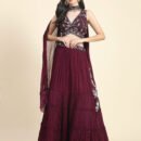 Phenav Maroon  Silver-Toned Embroidered Sequinned Ready to Wear Lehenga  Blouse With Dupatta