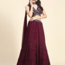 Phenav Maroon  Silver-Toned Embroidered Sequinned Ready to Wear Lehenga  Blouse With Dupatta
