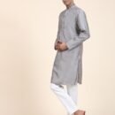 Men Solid Dupion Silk Straight Kurta,