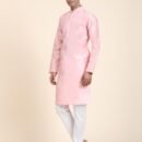 Men Solid Dupion Silk Straight Kurta,Pink
