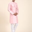Men Solid Dupion Silk Straight Kurta,Pink