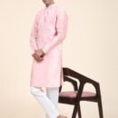 Men Solid Dupion Silk Straight Kurta,Pink