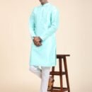 Men Solid Dupion Silk Straight Kurta,Sky Blue