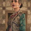 Green Crushed Lehenga Set With Embroidered Coat