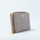 RI2K Genuine Smooth Light Grey Leather Zip Around Purse