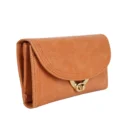 RI2K Genuine Leather Tan Flap Purse With Twist Lock