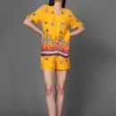 Printed Bottoned Top with Elastic Waistband Shorts