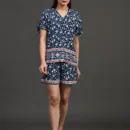 Printed Bottoned Top with Elastic Waistband Shorts