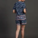 Printed Bottoned Top with Elastic Waistband Shorts