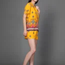 Printed Bottoned Top with Elastic Waistband Shorts