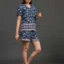Printed Bottoned Top with Elastic Waistband Shorts