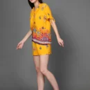 Printed Bottoned Top with Elastic Waistband Shorts
