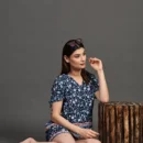 Printed Bottoned Top with Elastic Waistband Shorts