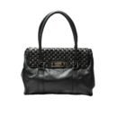 RI2K Genuine Leather Black with Silver Pleating Shoulder Bag