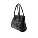 RI2K Genuine Leather Black with Silver Pleating Shoulder Bag