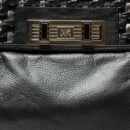 RI2K Genuine Leather Black with Silver Pleating Shoulder Bag