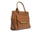 RI2K Genuine Leather Tan Textured Flap Shoulder Bag