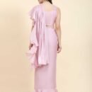 Women Silk Satin Pre-drapped Ready to wear Saree with Stitched Blouse & Belt