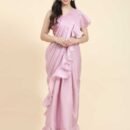 Women Silk Satin Pre-drapped Ready to wear Saree with Stitched Blouse & Belt