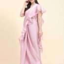 Women Silk Satin Pre-drapped Ready to wear Saree with Stitched Blouse & Belt