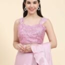 Women Silk Satin Pre-drapped Ready to wear Saree with Stitched Blouse & Belt