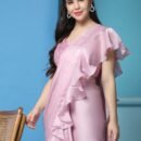 Women Silk Satin Pre-drapped Ready to wear Saree with Stitched Blouse & Belt
