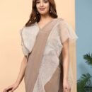 Women Lycra Ruffled Border Ready to Wear Saree with Stitched Blouse