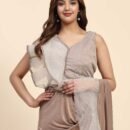 Women Lycra Ruffled Border Ready to Wear Saree with Stitched Blouse