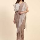Women Lycra Ruffled Border Ready to Wear Saree with Stitched Blouse
