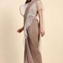 Women Lycra Ruffled Border Ready to Wear Saree with Stitched Blouse