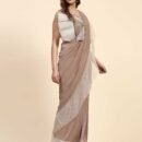 Women Lycra Ruffled Border Ready to Wear Saree with Stitched Blouse