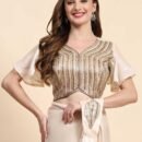 Womens Pure Organza Ready to wear saree with stitched blouse with Belt