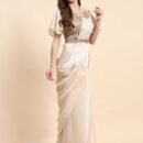 Womens Pure Organza Ready to wear saree with stitched blouse with Belt