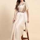 Womens Pure Organza Ready to wear saree with stitched blouse with Belt