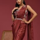 Women Silk Satin Ready to wear Saree with Stitched Blouse