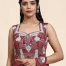 Women Silk Satin Ready to wear Saree with Stitched Blouse