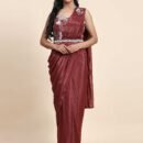 Women Silk Satin Ready to wear Saree with Stitched Blouse