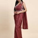 Women Silk Satin Ready to wear Saree with Stitched Blouse