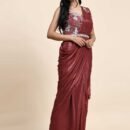 Women Silk Satin Ready to wear Saree with Stitched Blouse